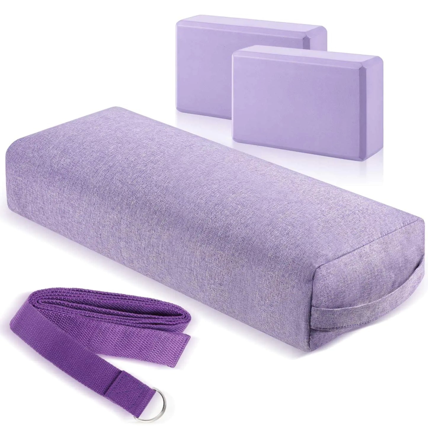 4-Piece Yoga Bolster Blocks Strap Set Purple